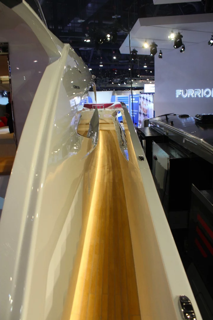 Narrow walkways connect the bow and stern