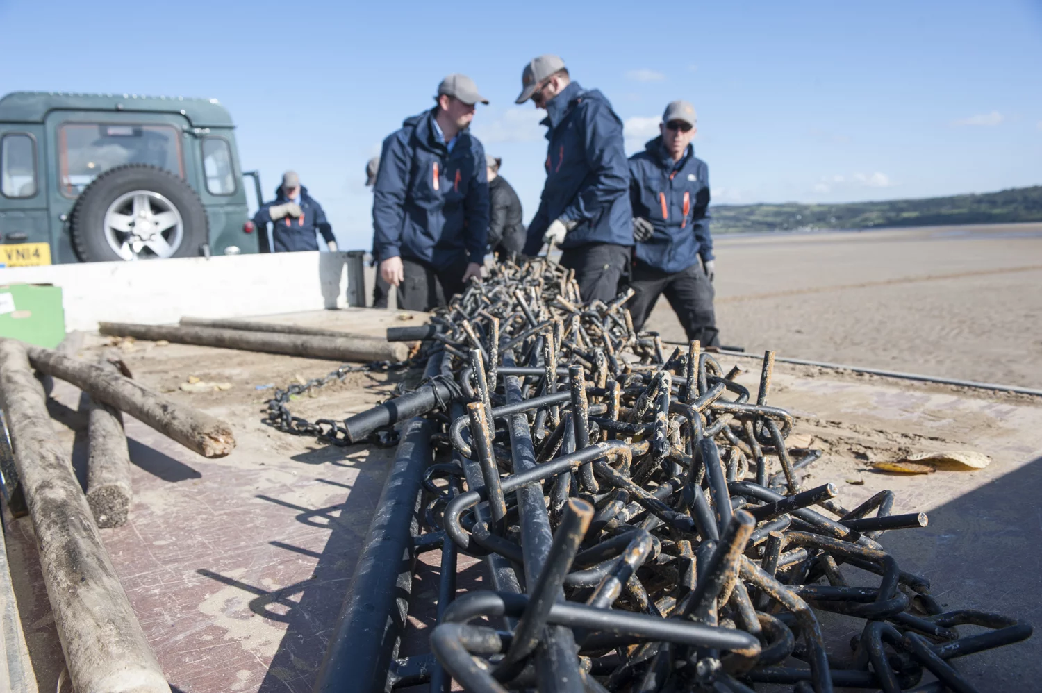 The team prepares the equipment for the artistic endeavor