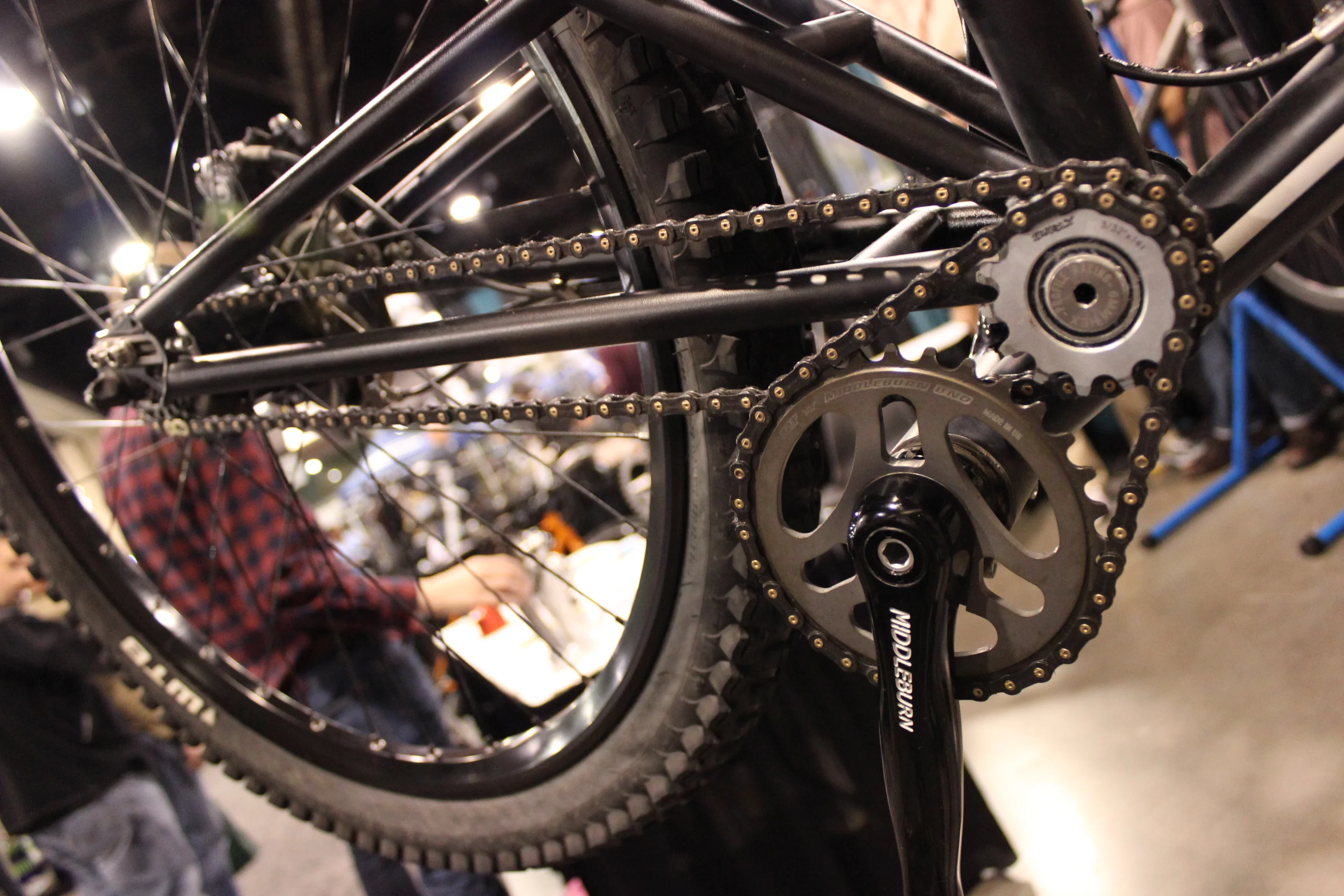 A close view of Cycle Monkey's wacky dual-chained drive train