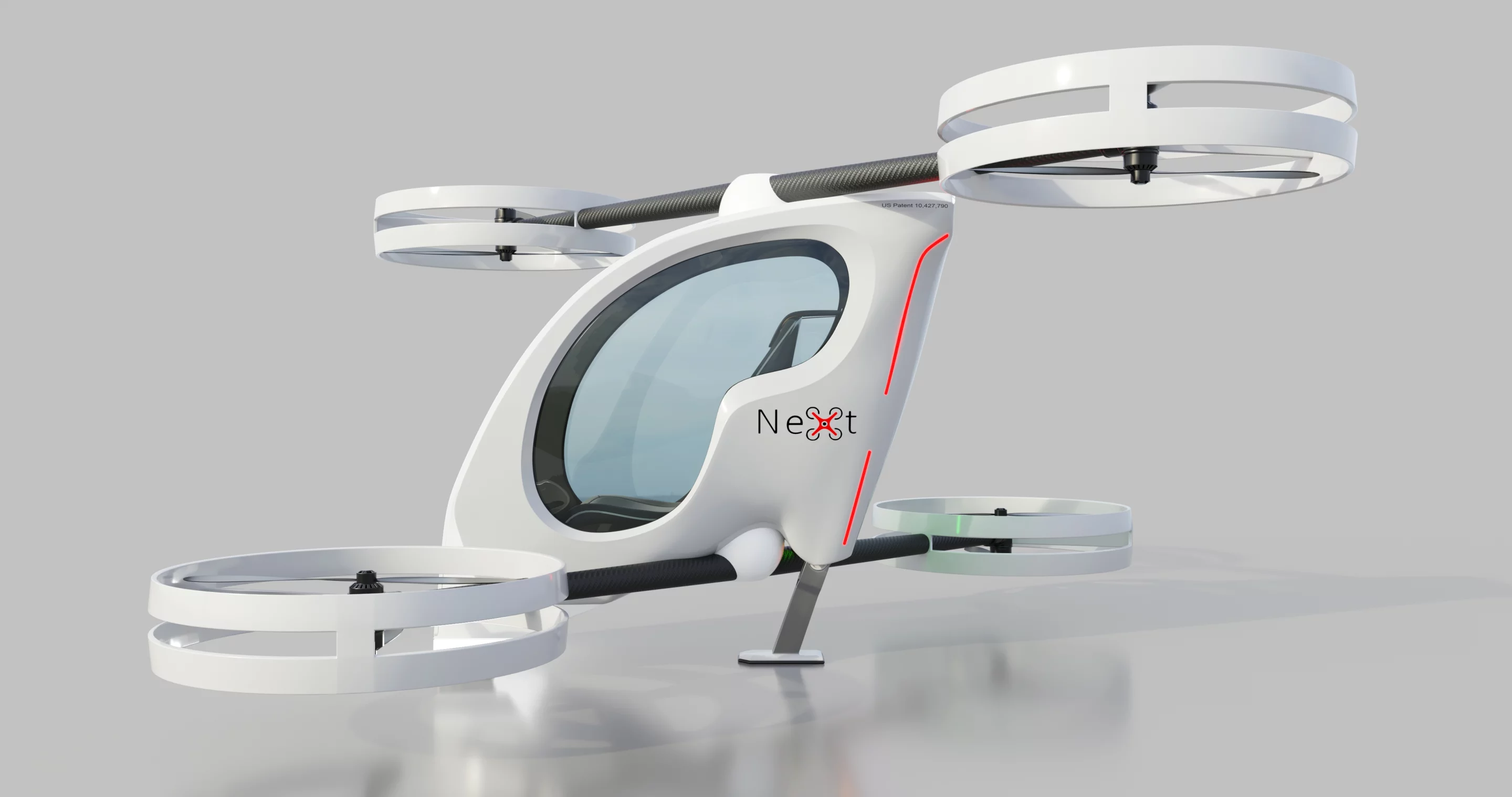 Staggered prop design gives it a uniquely lop-sided appearance