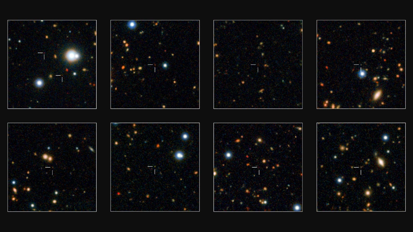 A handful of the newly discovered massive galaxies, which could lead to a big rethink of early universe galaxy formation theory, can be seen here