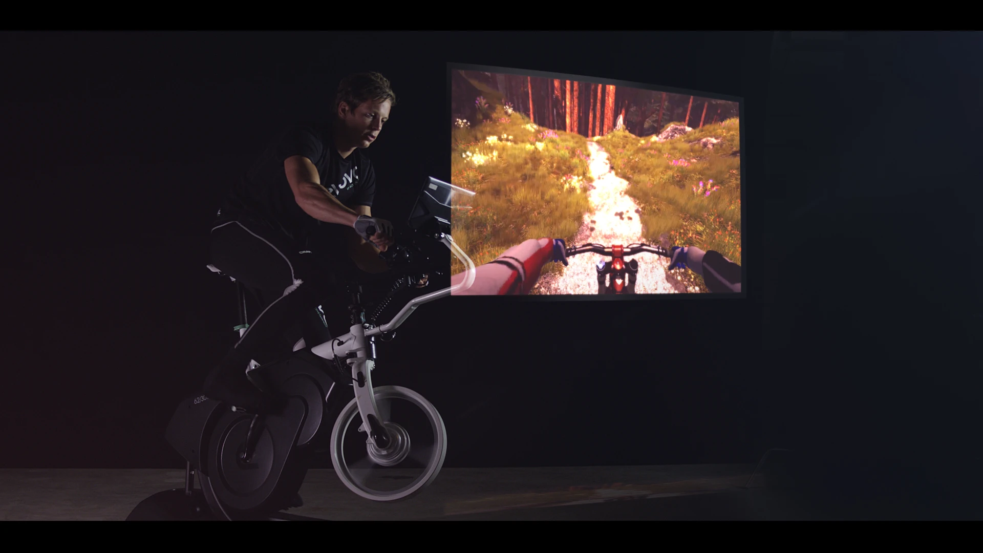 The ebove trainer both affects and reacts to an animated trail display, which the user views on an attached tablet or even a VR headset