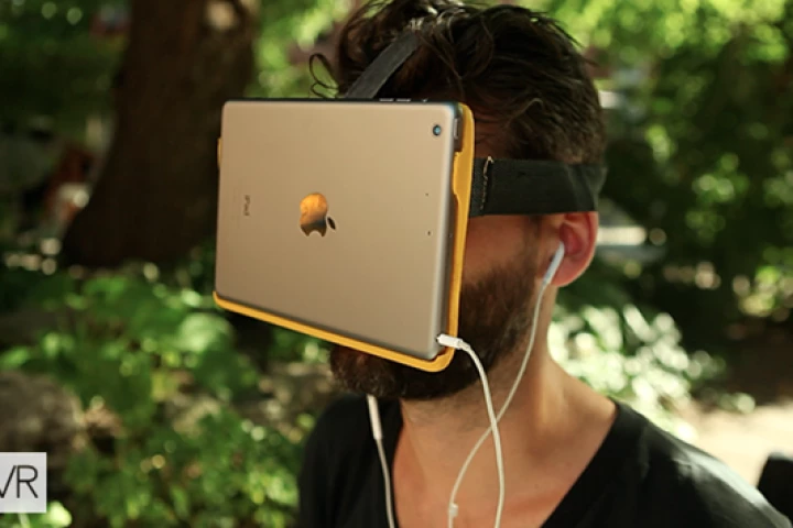 The AirVR headset combines with iOS devices to deliver a virtual reality experience