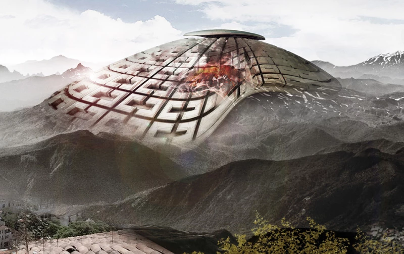 Honorable mention: Volcano Skyscraper by Jing Hao, Zhanou Zhang, Xingyue Chen, Jiangyue Han, Shuo Zhou. This design harvests geothermal energy from active volcanoes. Good luck getting home insurance