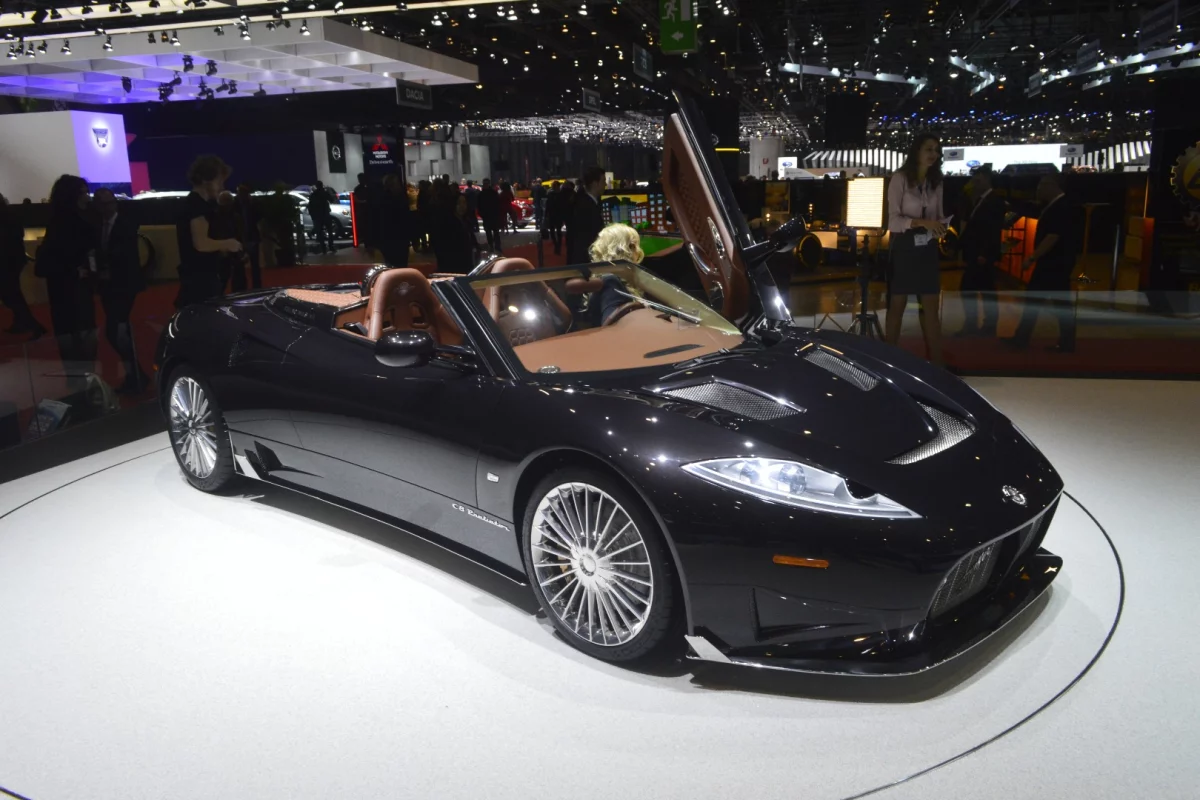The Spyker C8 Preliator, on display at the Geneva Motor Show
