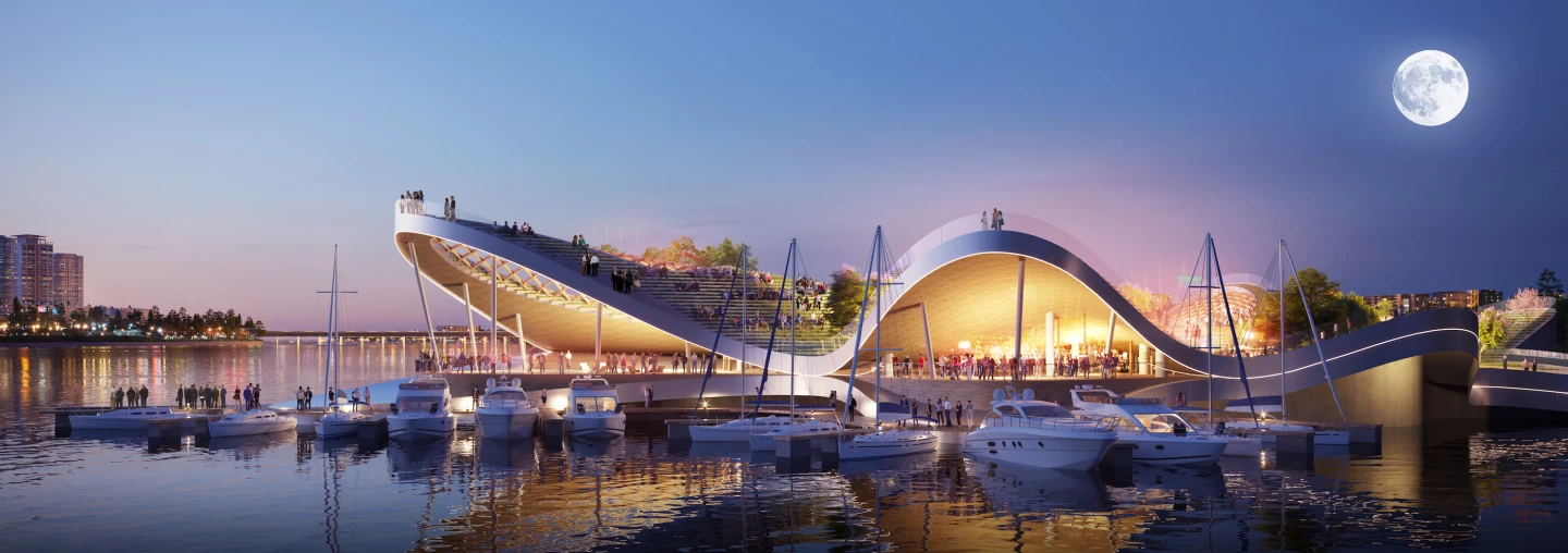 The Leaf's undulating form will provide viewing points and create several sheltered spaces suitable for performances