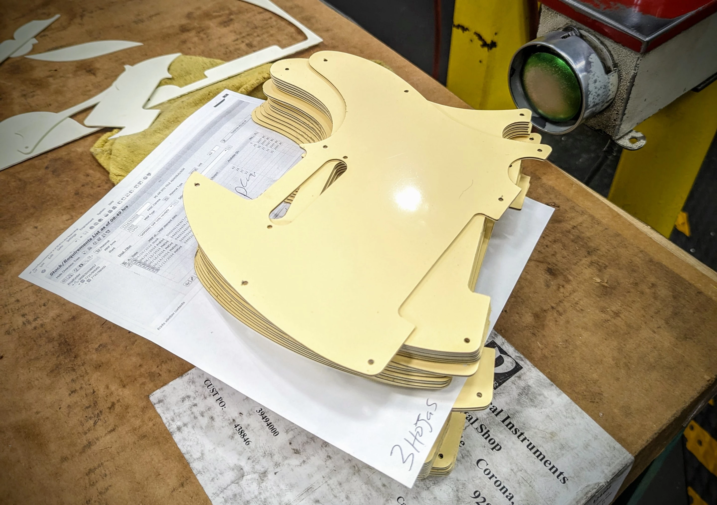 Tele pickguards punched out of plastic