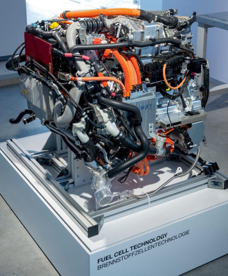 The hydrogen gas is converted into electricity, which powers a 245 hp motor