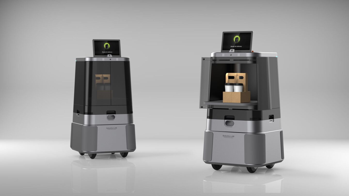 O robô DAL-e Delivery funciona com quatro módulos Plug & Drive, cada um com um motor nas rodas, além de direção e frenagem inteligentes e suspensão aprimorada