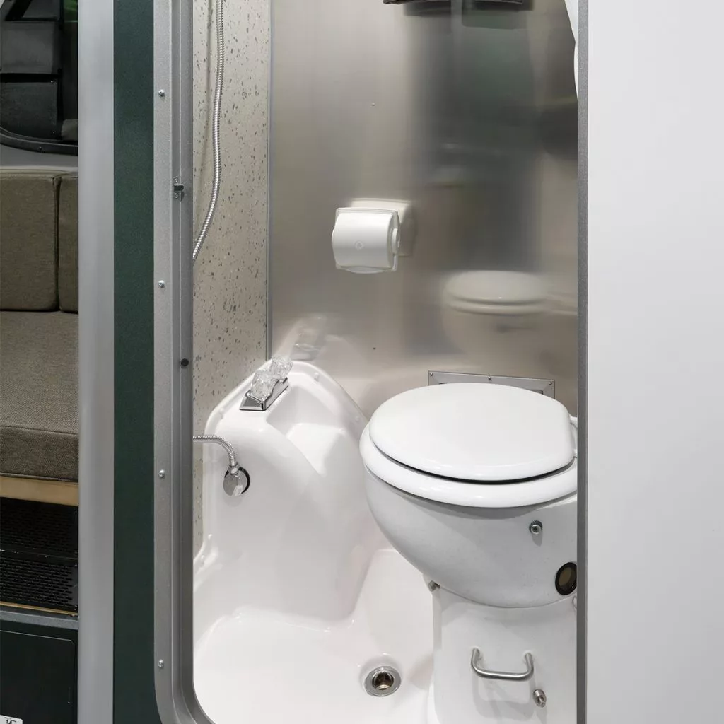 A composting toilet is an optional extra for Airstream's REI Co-op Special Edition Basecamp trailer