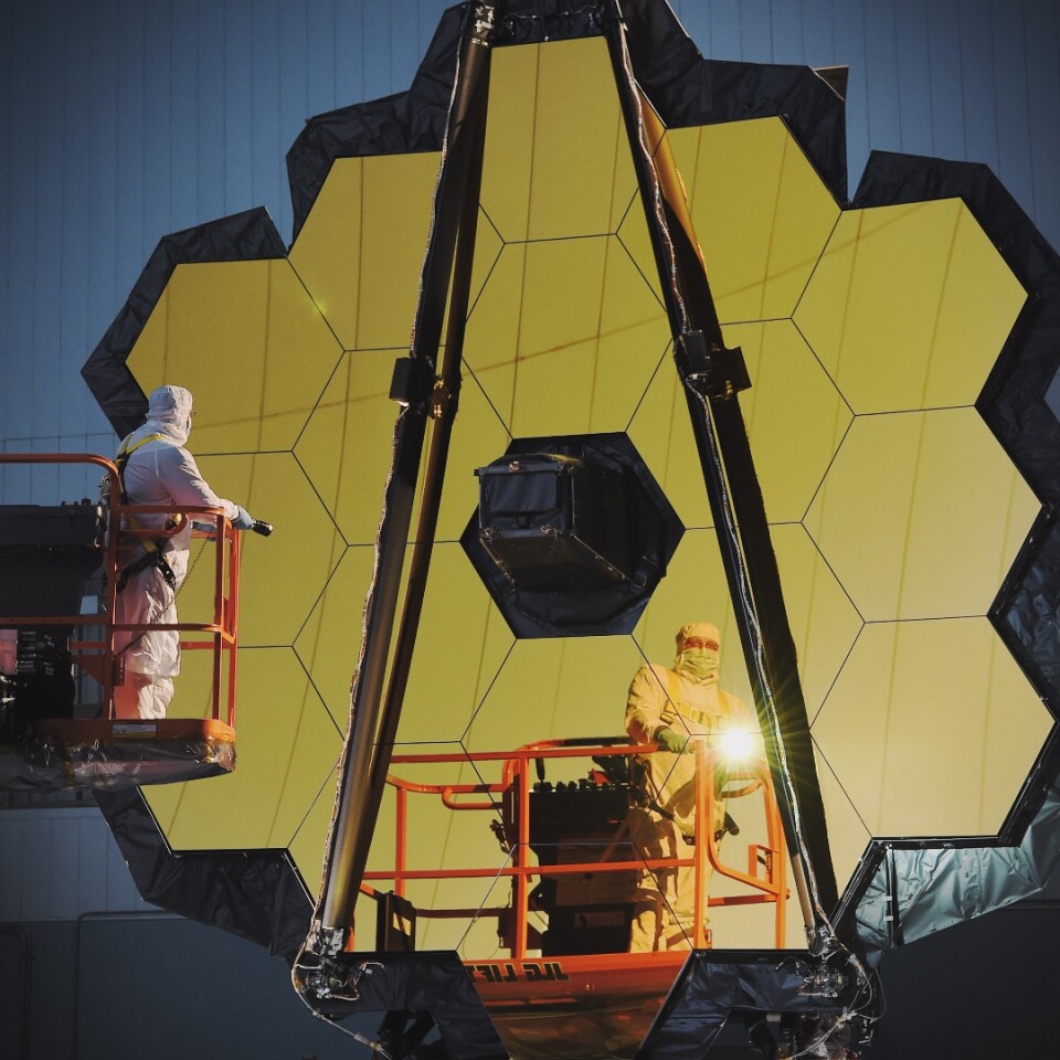 The primary mirror of the James Webb Space Telescope is made up of 18 hexagonal segments coated in gold