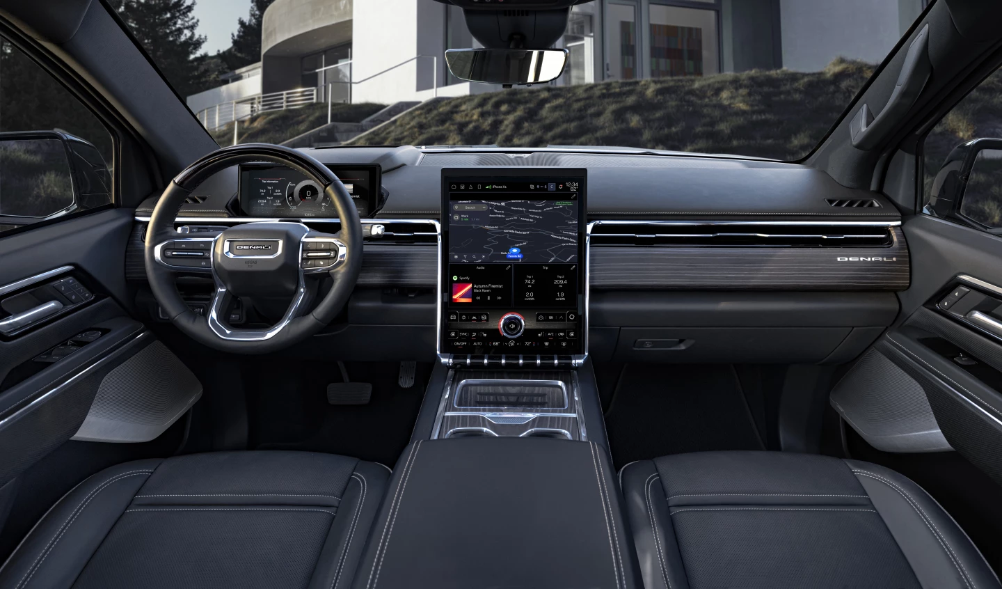 A near-17-in infotainment touchscreen basically is the Sierra EV Denali Edition 1 center console