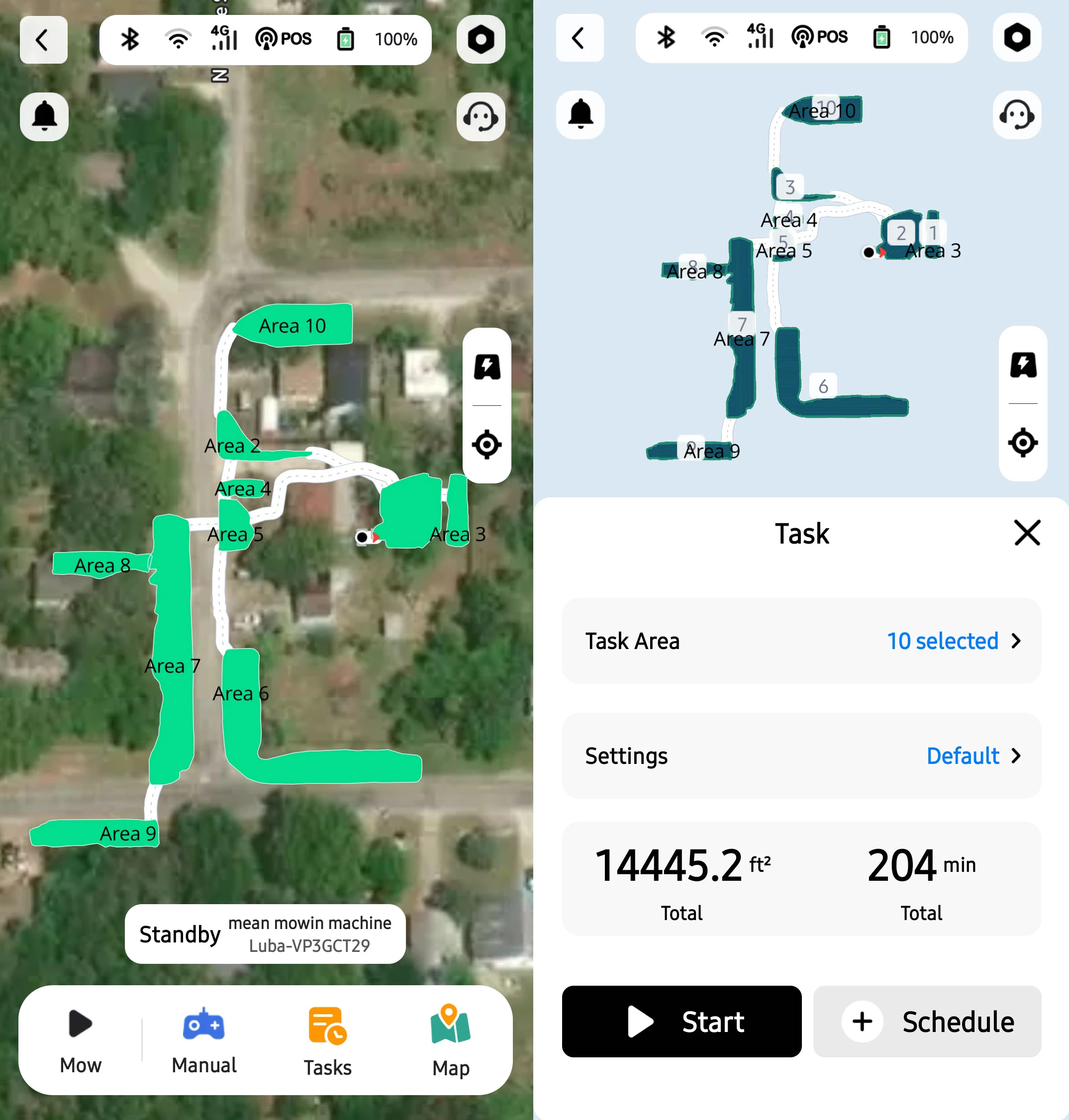 What my zones look like in the app. You can toggle between satellite view and whatever that not-satellite view is. I plan to keep building out the map as far as it will let me. I've heard rumors of over a mile (nearly 2 km), so we'll see