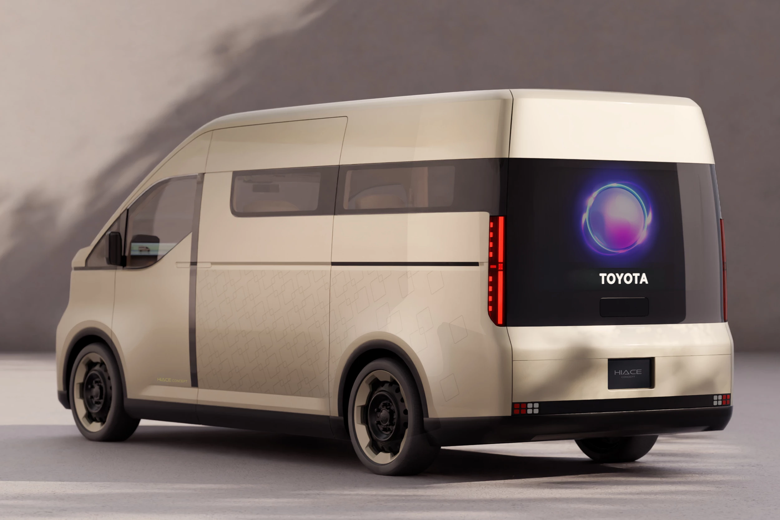 A high-roof Toyota HiAce concept with digital rear display