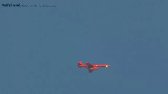 The drone target being struck with a laser beam