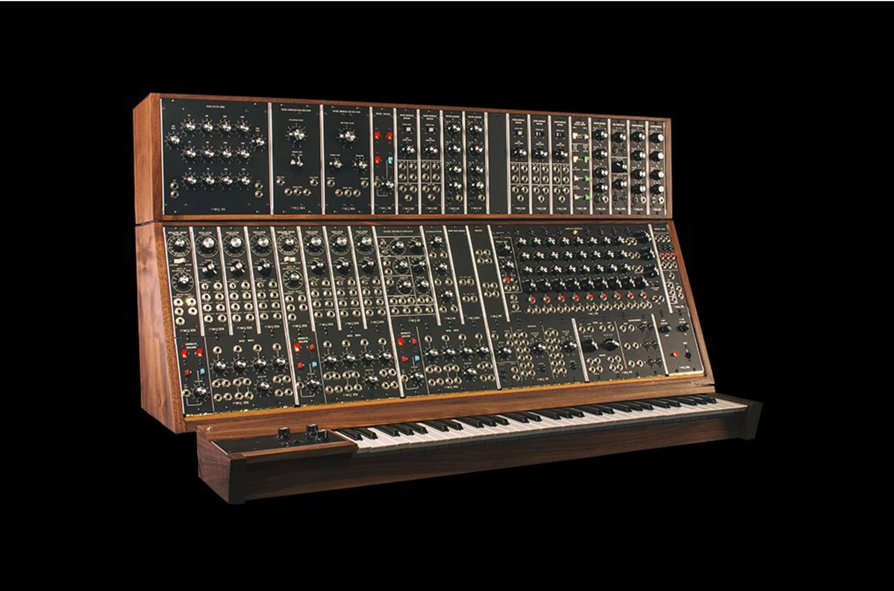 Moog is restarting limited production of three of its classic large format, modular synthesizers: the System 35, the Model 15, and the System 55, shown here with optional keyboard
