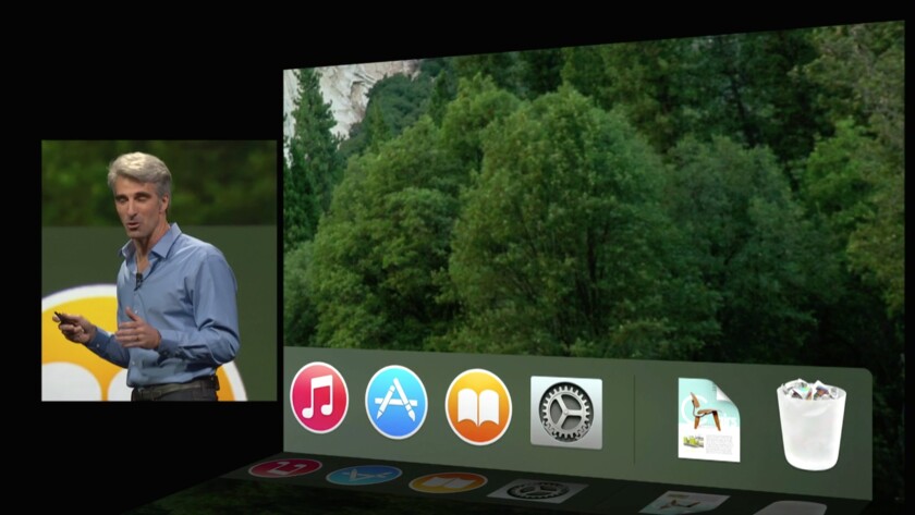Yosemite's new dock has a flatter design, killing the faux shelf look in favor of a clean bar with flat icons