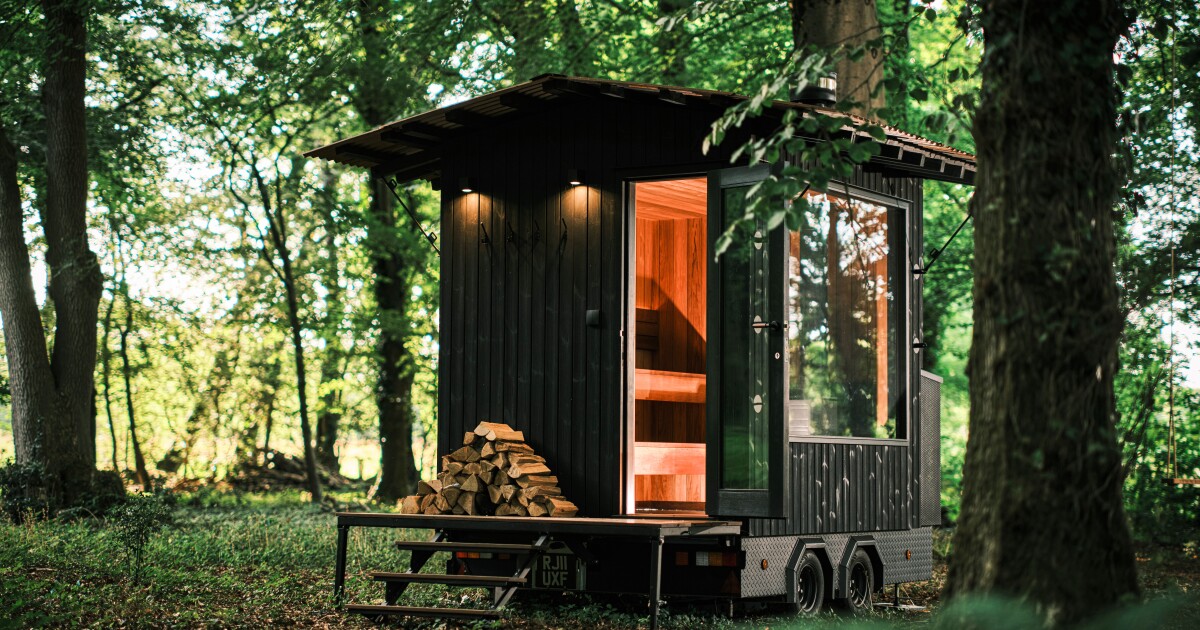 Aquila tiny house-style sauna delivers a mobile spa for up to six people
