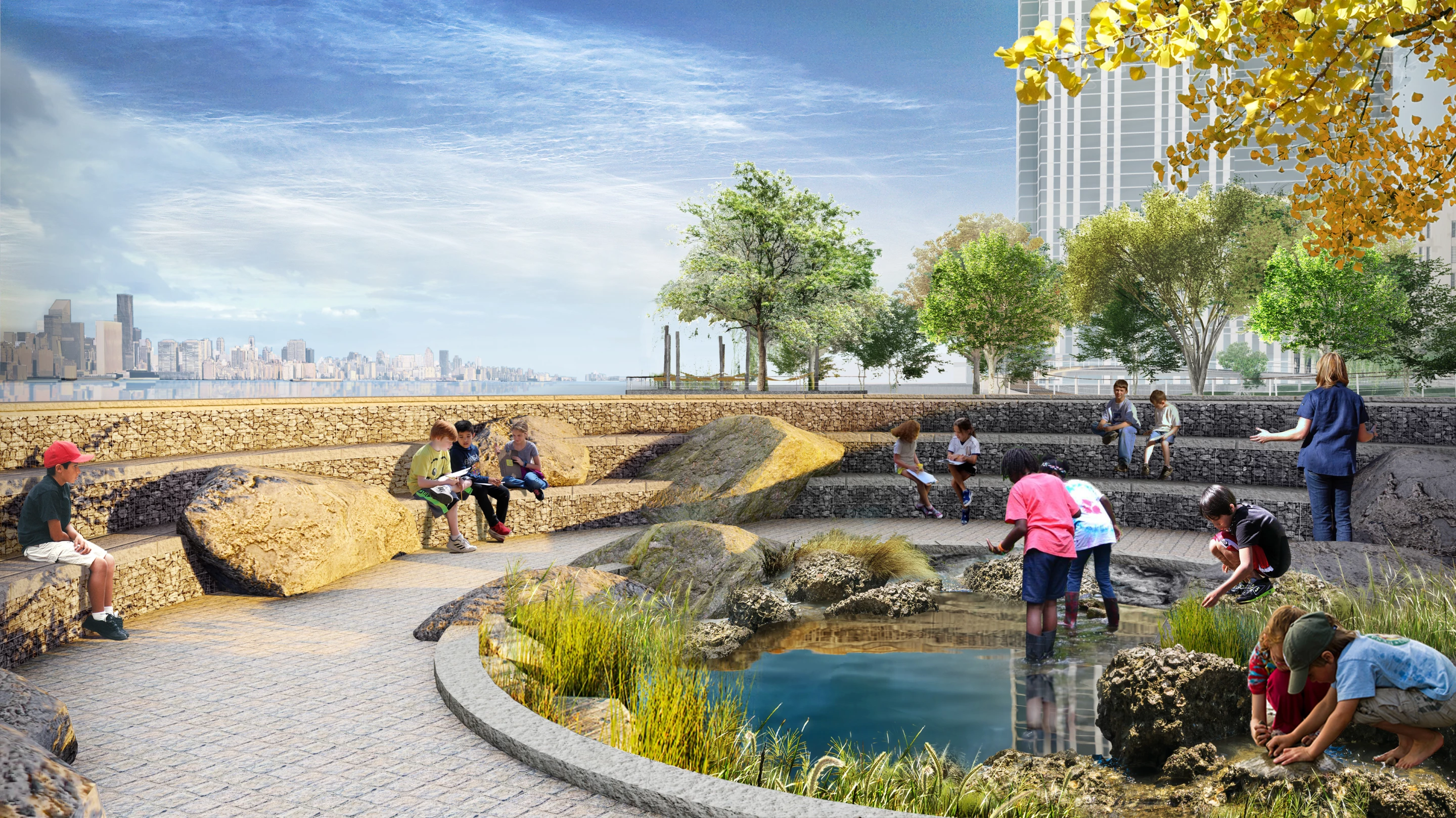 The River Street Waterfront Masterplan will feature different groves and seating areas, as well as an outdoor classroom for learning about nature