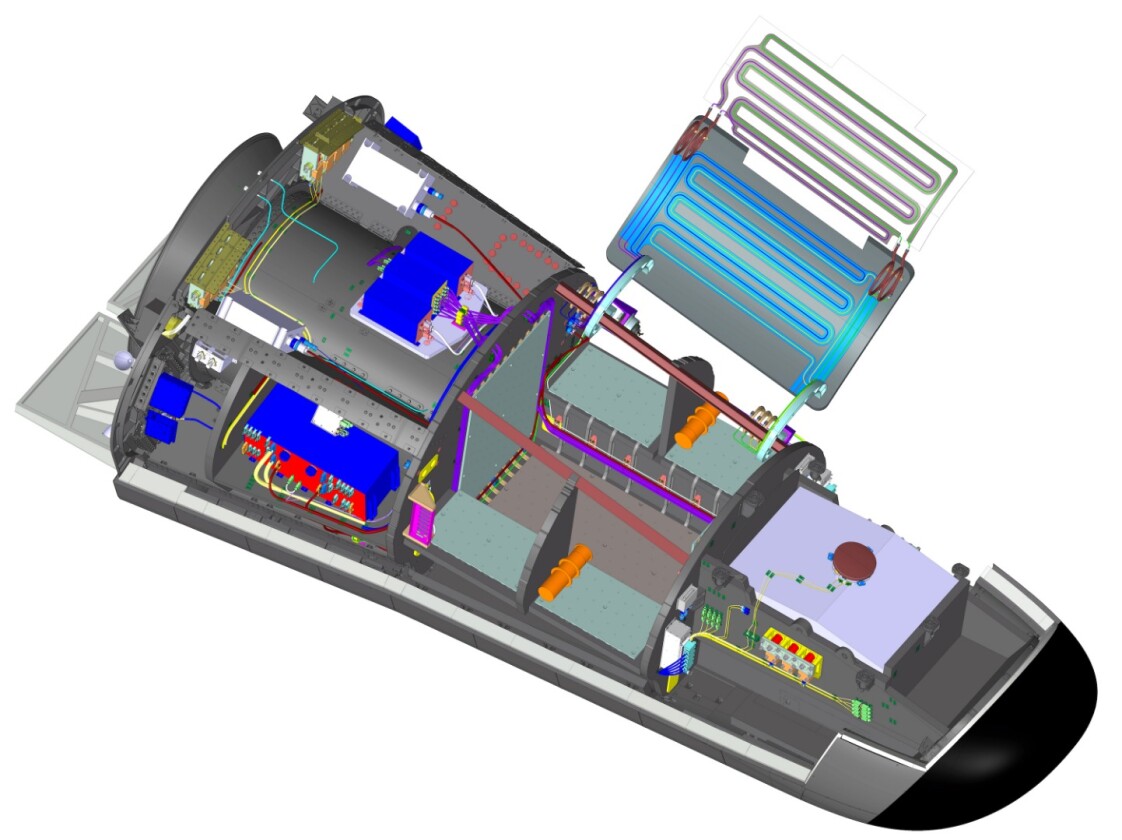 Space Rider's cargo bay can carry up equipment up to a maximum weight of 800 kg (1,763.7 lb) or volume of 1,200 liters (317 gal)