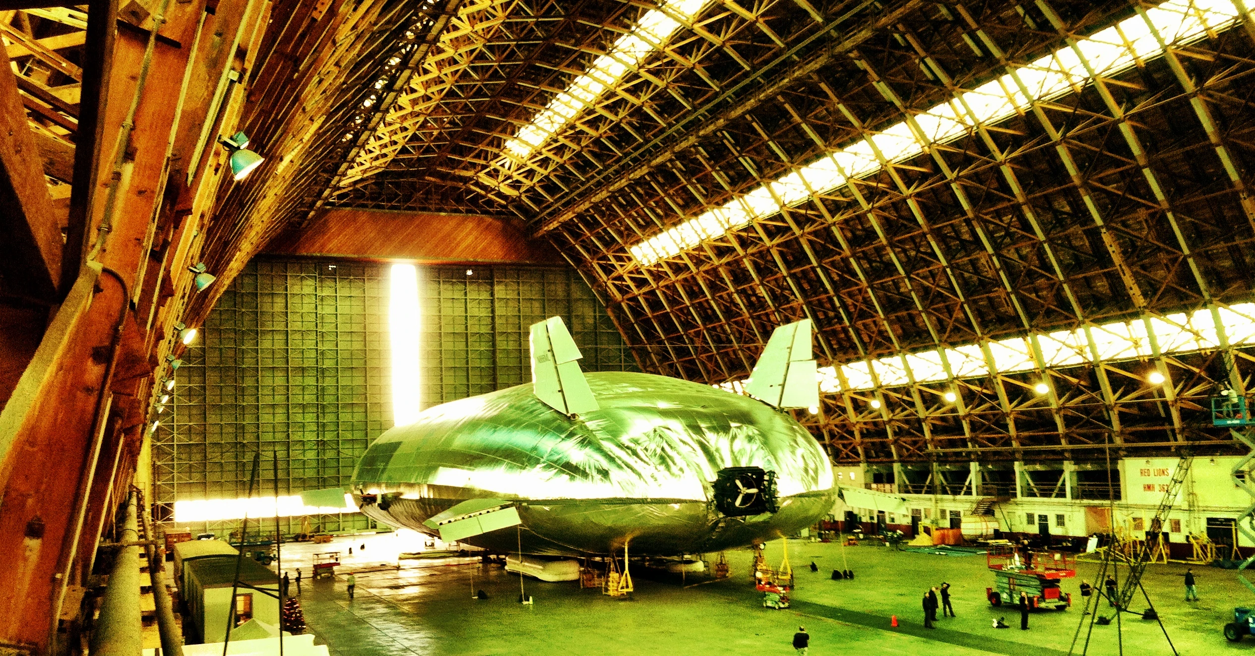 The competed Aeroscraft Aeroscraft airship proof-of-design sub-scale prototype is 79 meters (206 ft) long