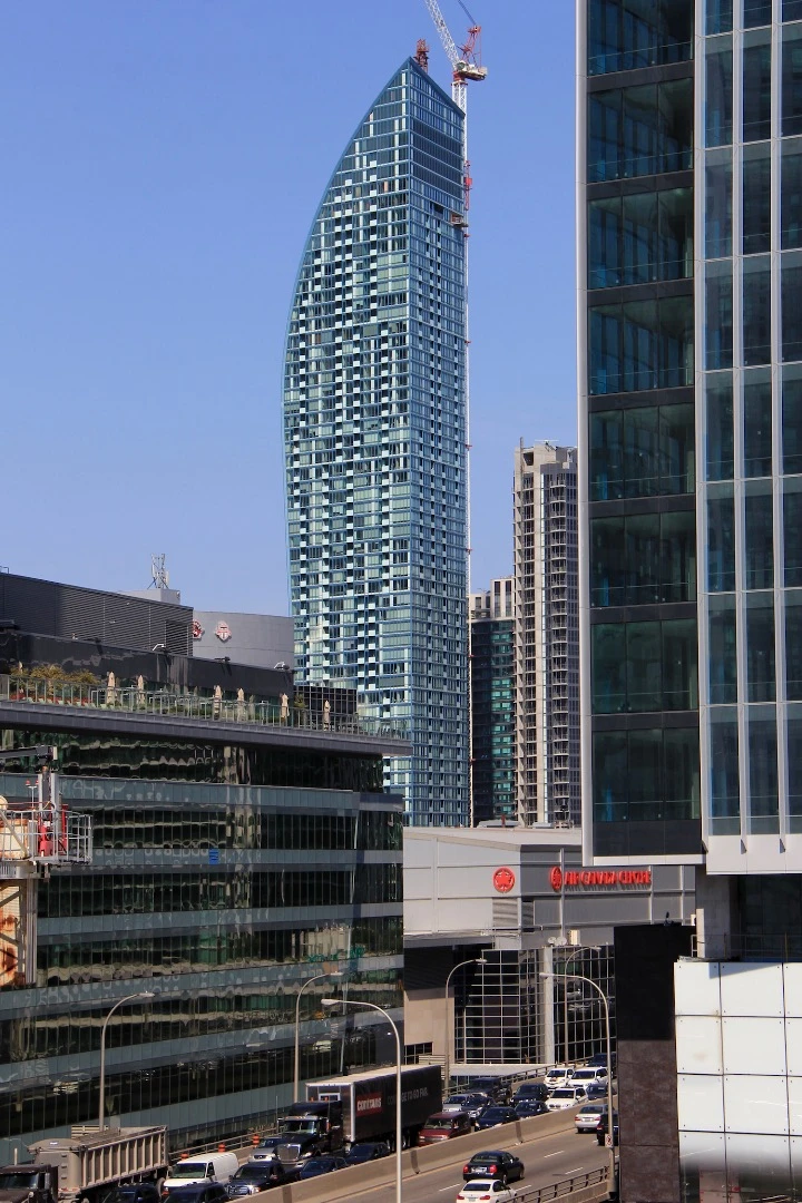 The L Tower, by Studio Daniel Libeskind, Page + Steele / IBI Group Architects, has a shape that ensures it doesn't cast shadows on a nearby park