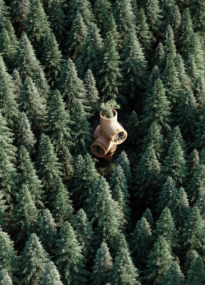 The Bert was designed for a company called Baumbau, which is a start-up that specializes in tiny homes and treehouses for alternative tourism