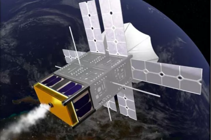 Artist's concept of a ThermaSat unit installed on the bottom of a CubeSat