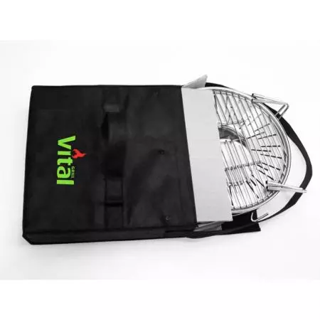The VitalGrill Barbecue folds flat and fits inside its own carrying bag