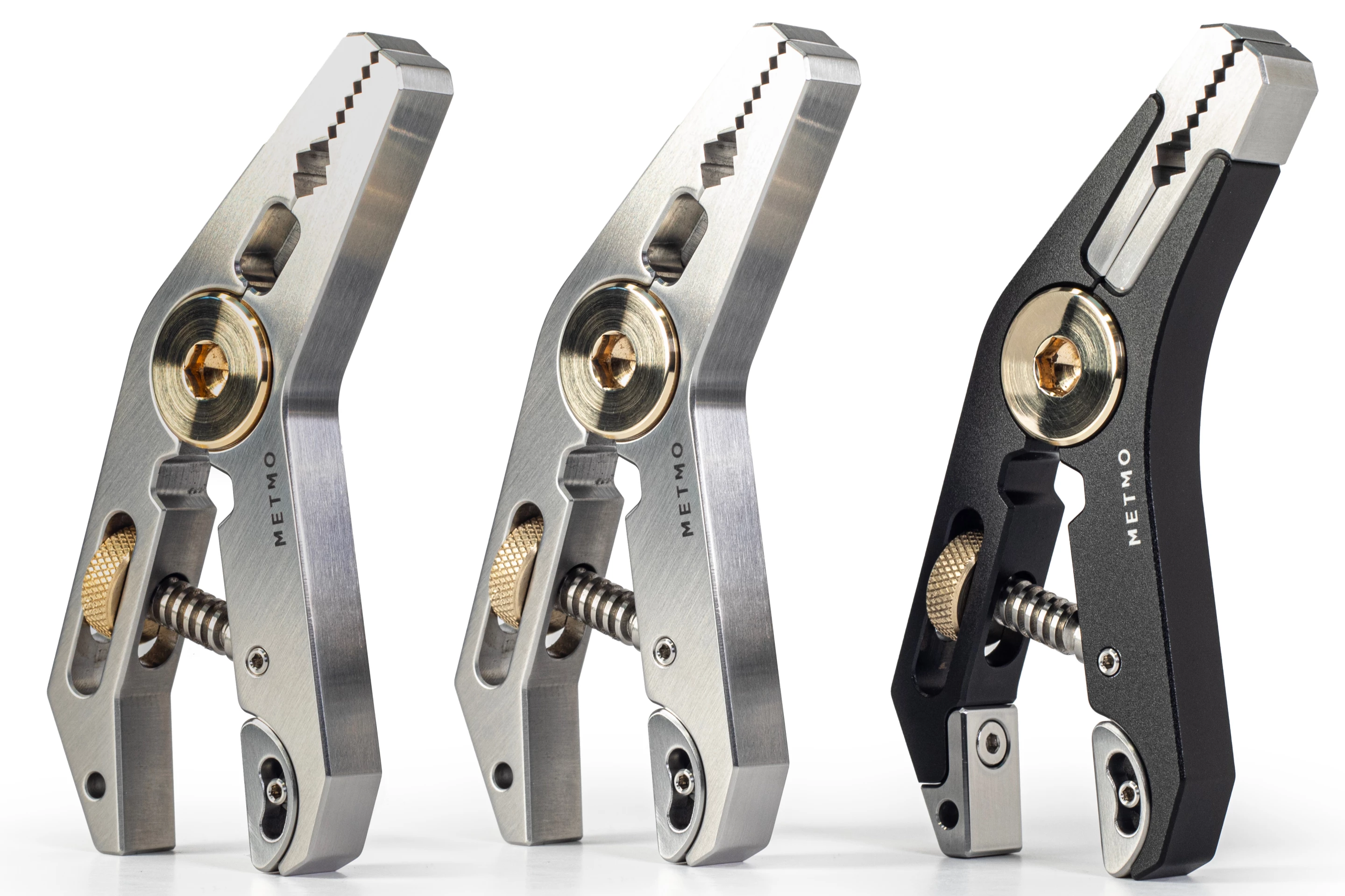 The Pocket Grip is available in stainless steel, titanium, or aluminum construction