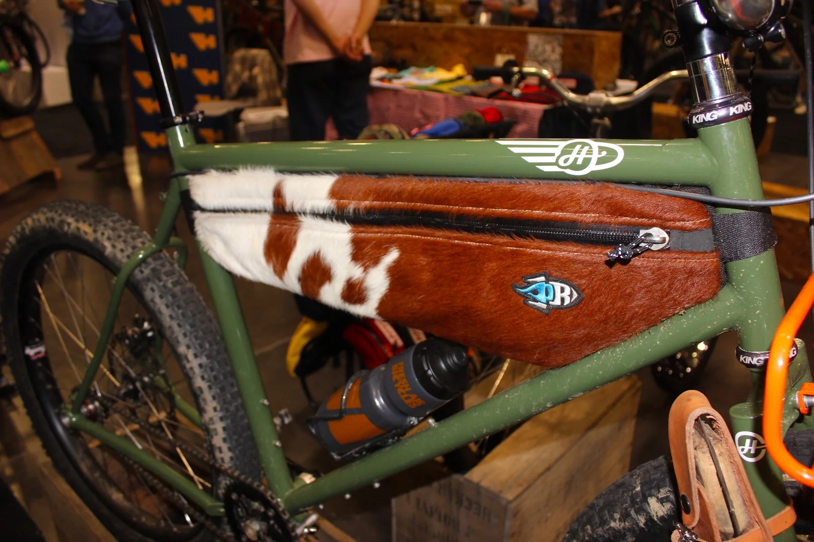 A snazzy cowhide frame bag
