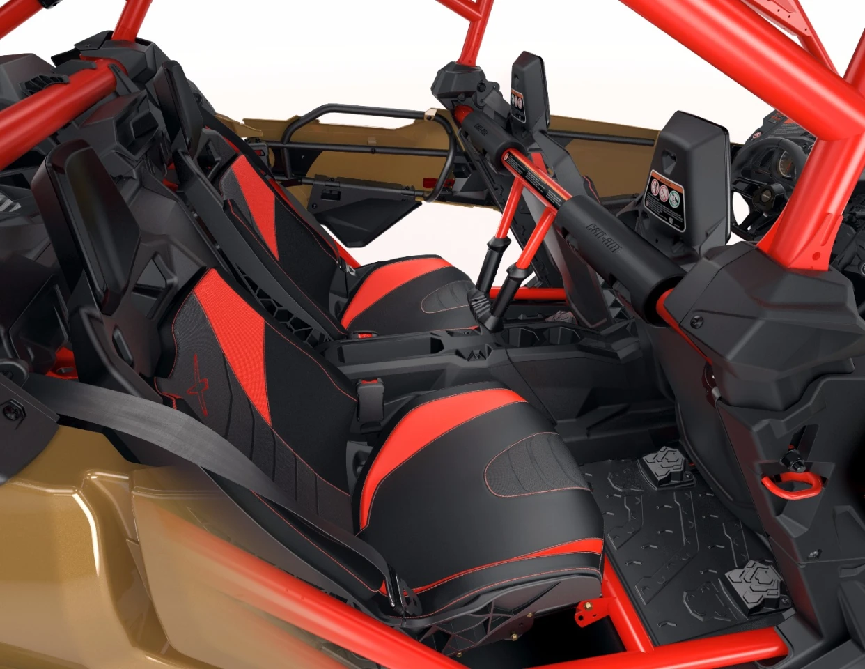 Inside, the new Maverick X3 Max lineup features four-way-adjustable seats, grab handles and footrests
