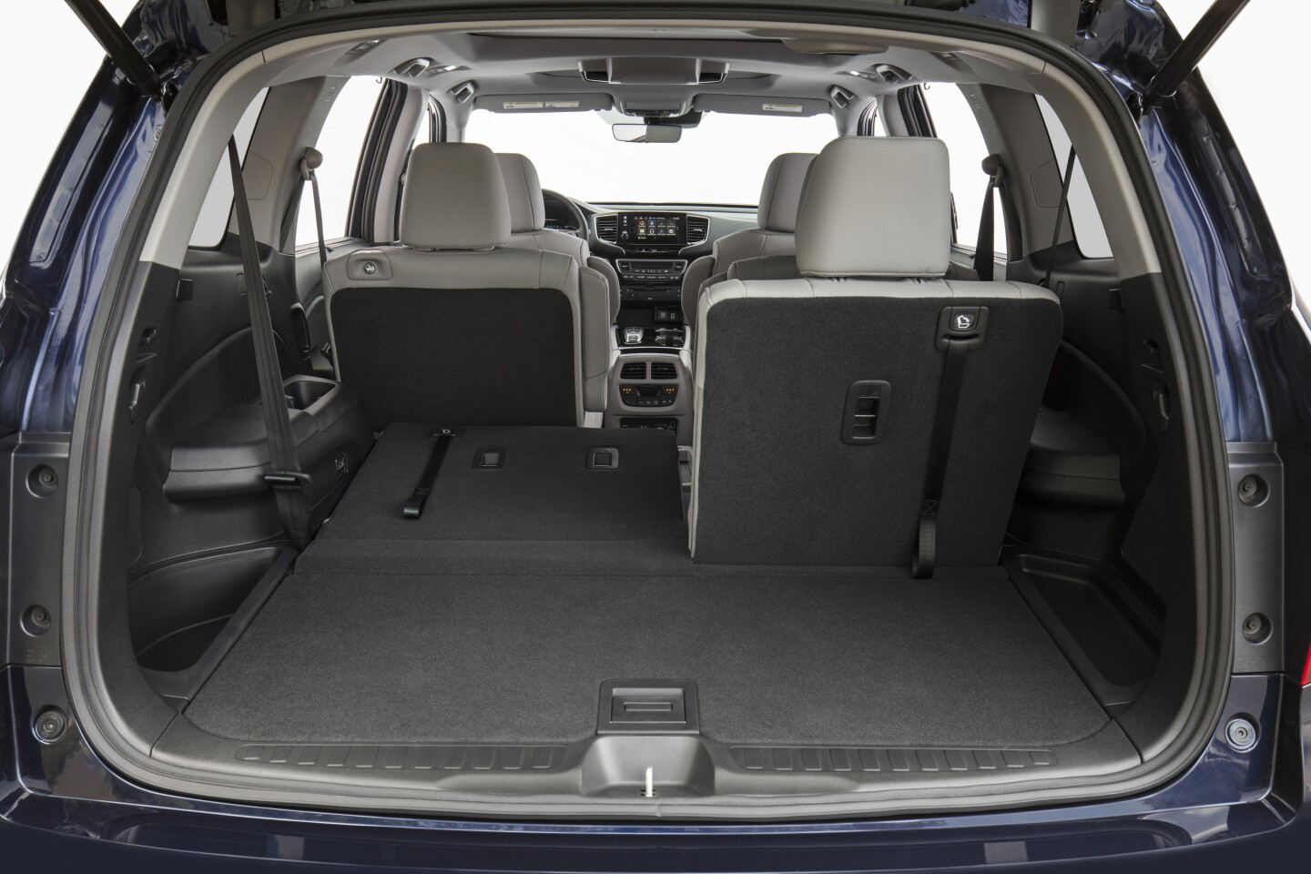 Cargo space in the Honda Pilot is good with a wide, square rear hatch opening that offers 16 cubic feet (453 liters) behind the third row