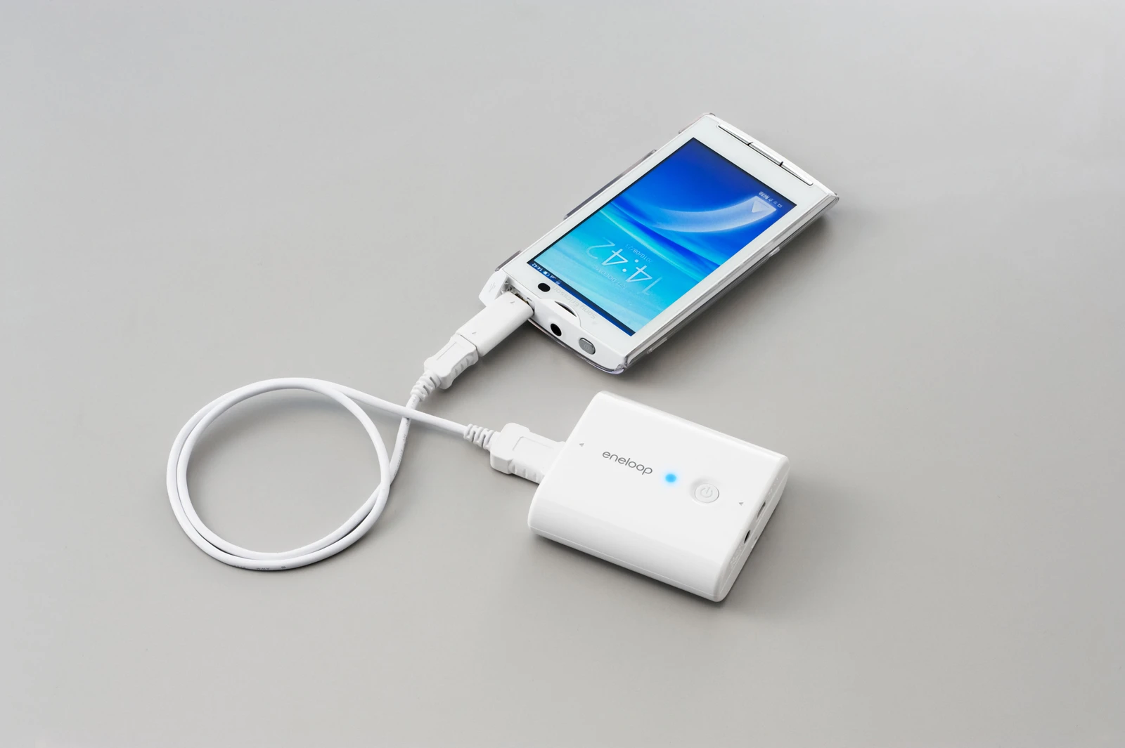 The lithium-ion eneloop mobile booster providing a power boost for Sony's Xperia smartphone