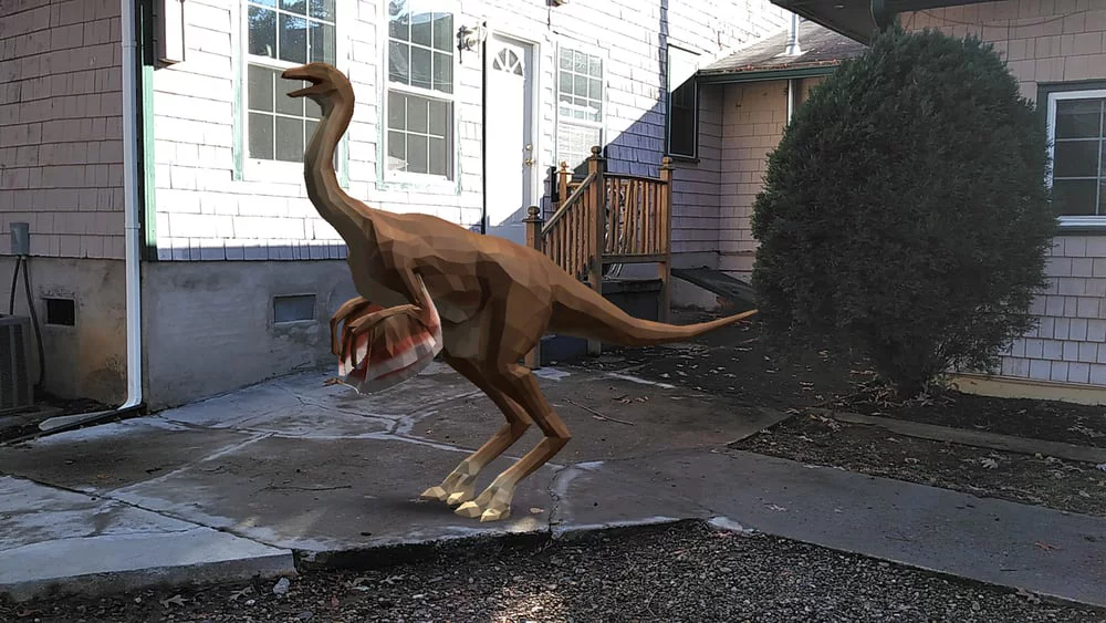 Screenshot from the American Museum of History's dinosaur-filled AR app on the Lenovo Phab 2 Pro