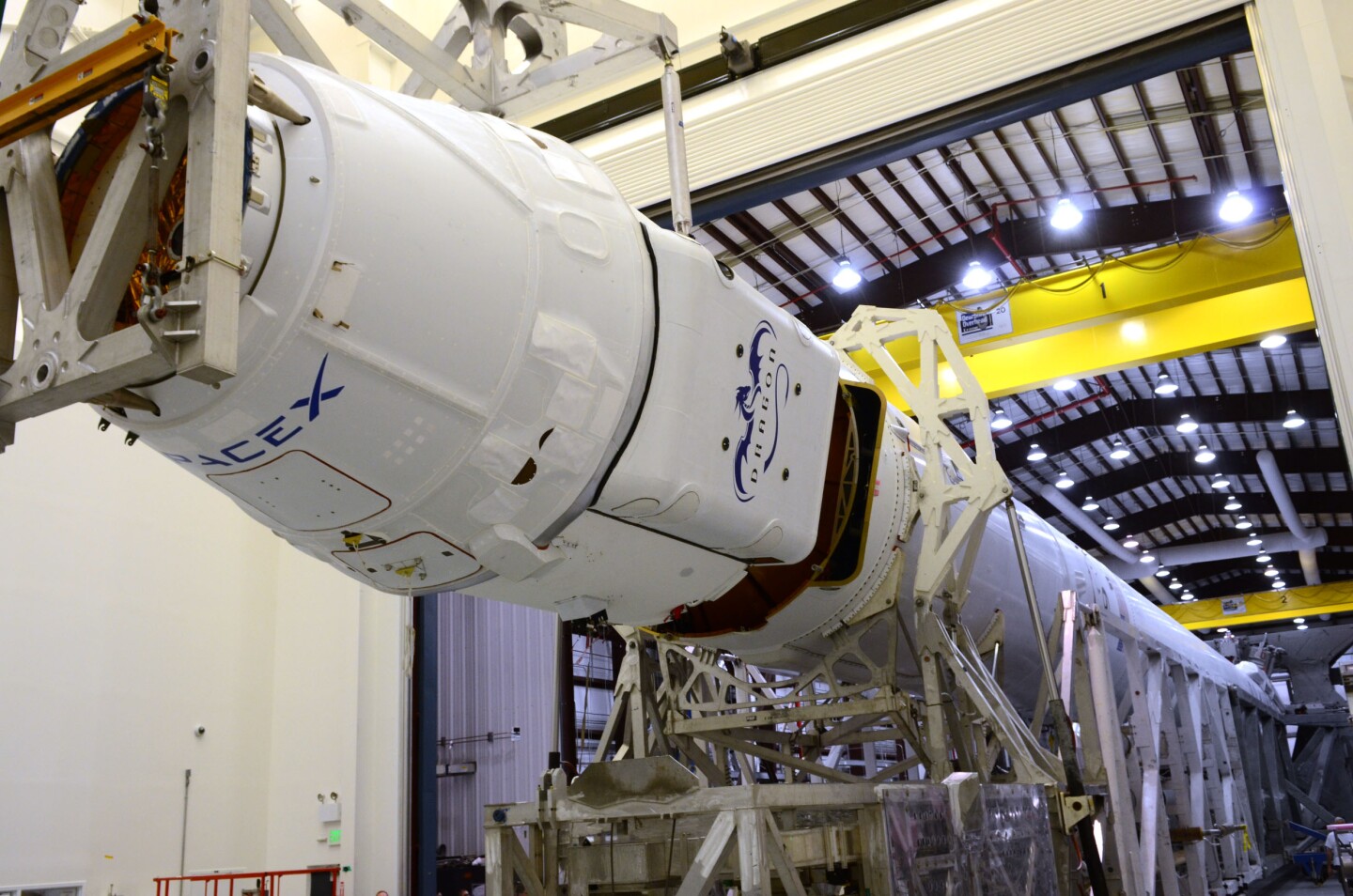 The Dragon spacecraft and the Falcon 9 prior to launch