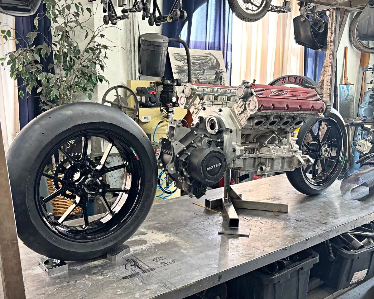 The bike weighs 590 lb (267 kg) wet, and nearly half of that weight – 237 lb (107 kg), comes from the engine alone!