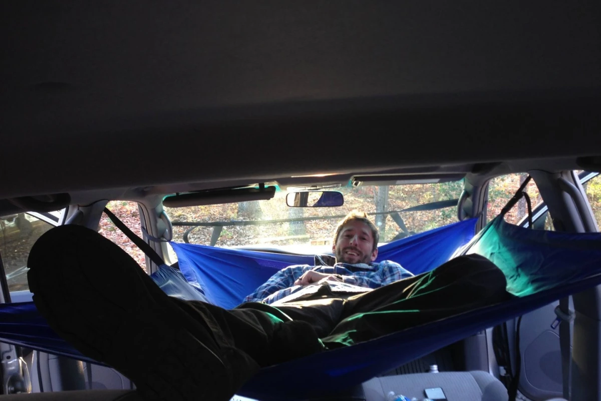 Kicking back in the Car Hammock