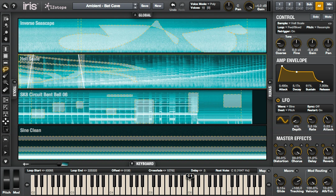 Up to three audio samples can be loaded in and layered at any one time, plus a sub oscillator channel to further enrich and texture the new creation