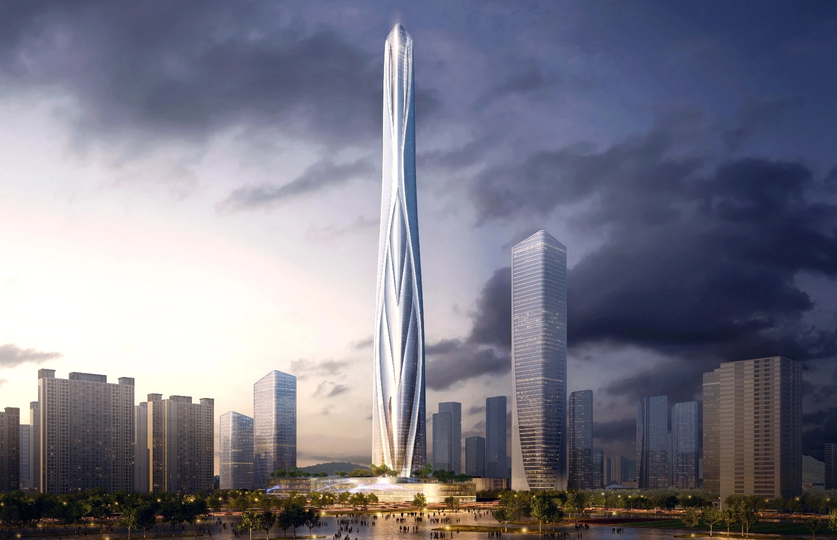 Assuming it's completed, AS+GG's Shenzhen-Hong Kong International Center will rise to a height of approximately 700 m (roughly 2,300 ft)