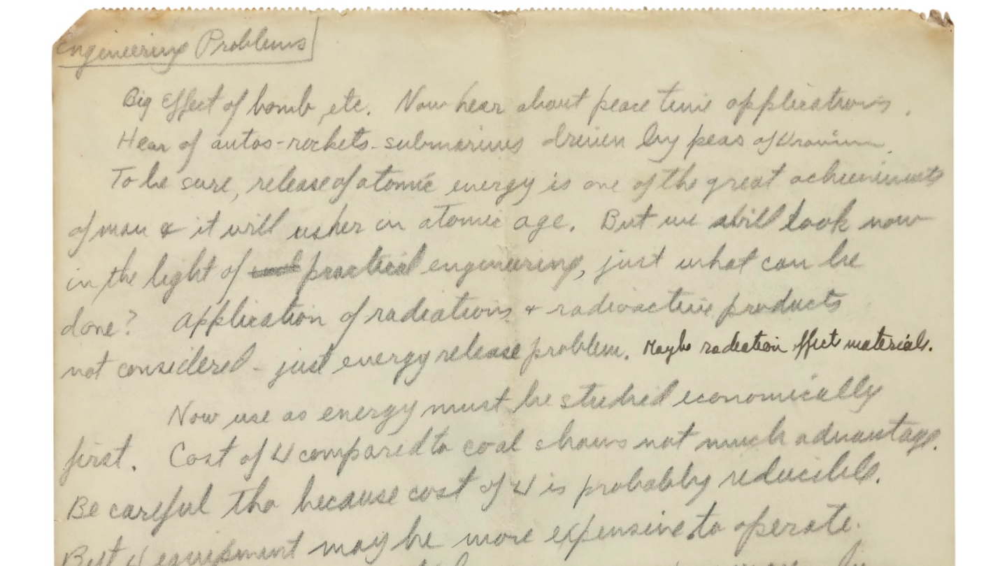 $156,250 | 'Inside the atom' : a series of speech notes by Richard Feynman (1944-45) | Auction house: Sotheby's | Sale price: US$156,250 | Official Estimate: US $40,000 to $60,000 | Date of sale: November 30, 2018