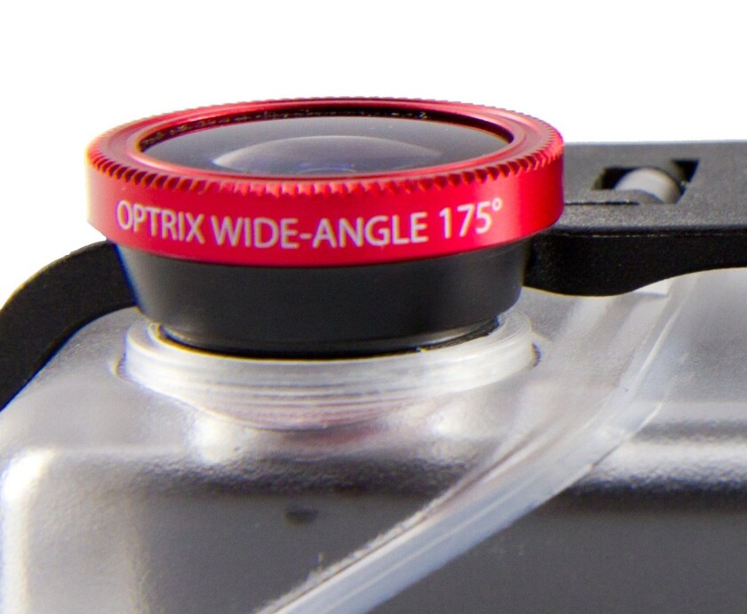 The wide angle lens of the Optrix XD Sport case up close