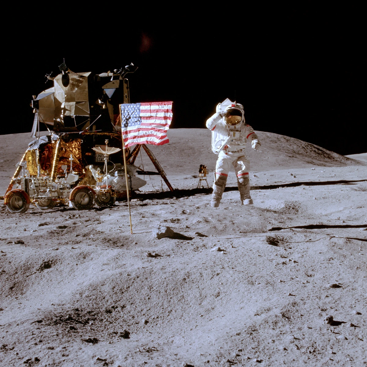 Apollo 16 commander John Young saluting the flag while jumping (Photo: NASA)