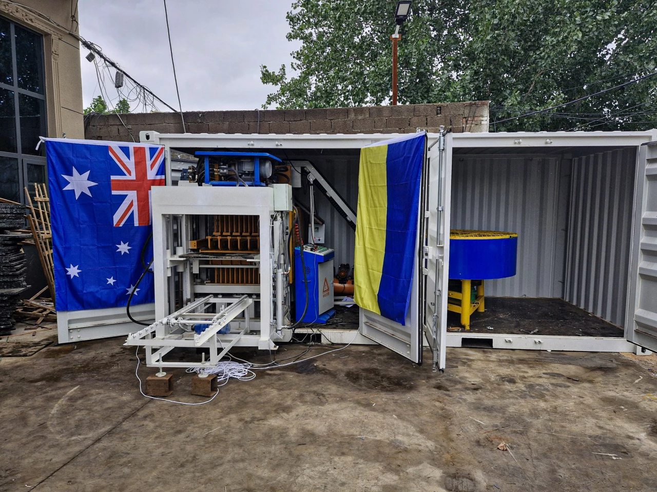The entire mobile brick factory fits in a shipping container for easy international deployment and setup