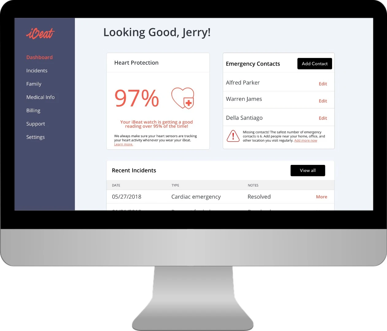 iBeat users can monitor their heart stats via an online dashboard