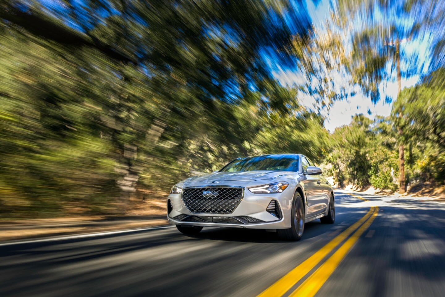 The 2019 Genesis G70 has two engine options, including a 2.0-liter turbocharged four-cylinder that outputs 252 horsepower (188 kW) and a 3.3-liter twin-turbocharged V6 that outputs 365 horsepower (272 kW)