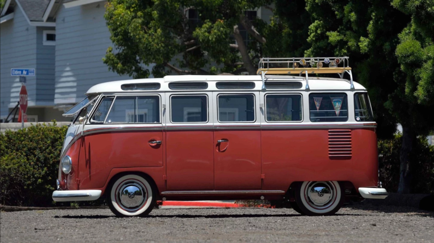 This 1959 23-window Volkswagen Samba looks close to stock from the outside, but is far from it on the inside, with a 2,387cc engine producing 160 hp and four wheel disk brakes. Auction Description