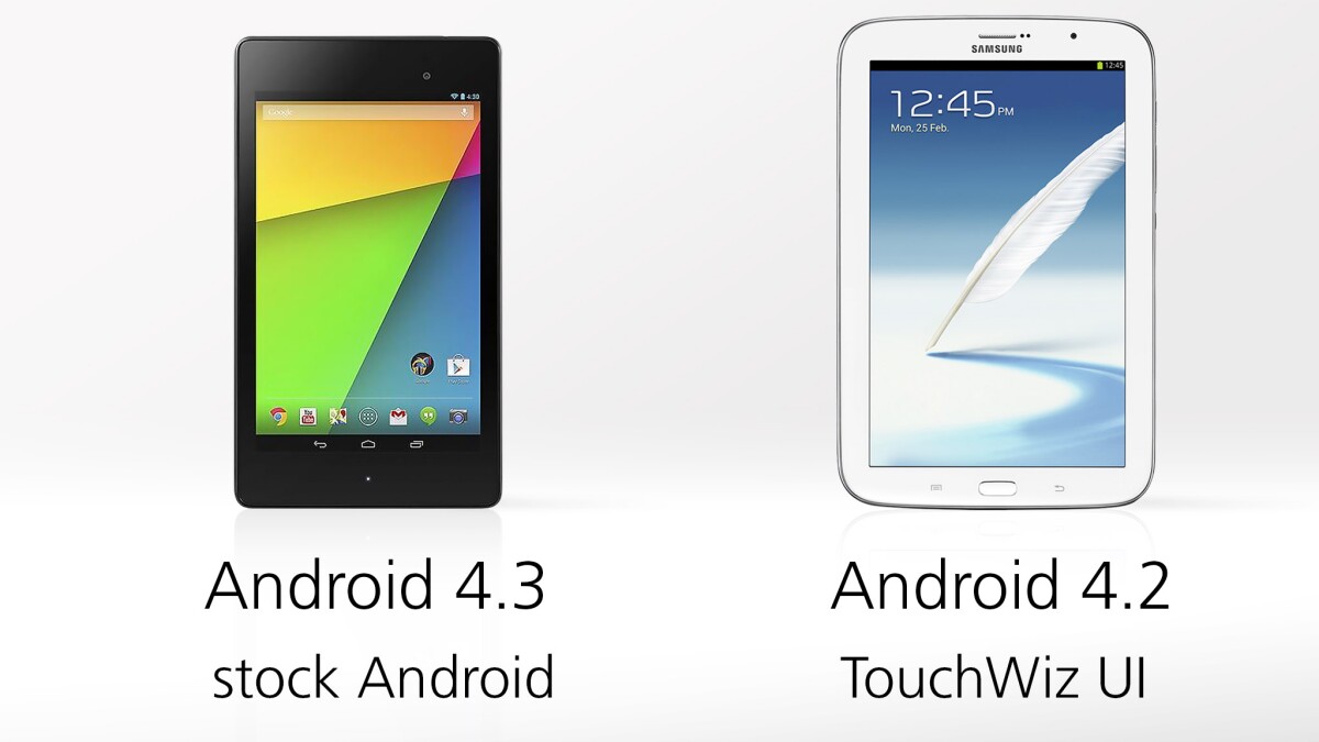 The Nexus 7 runs Android 4.3 and gives you stock Android, while the Note's TouchWiz opens the door to the S Pen's magic