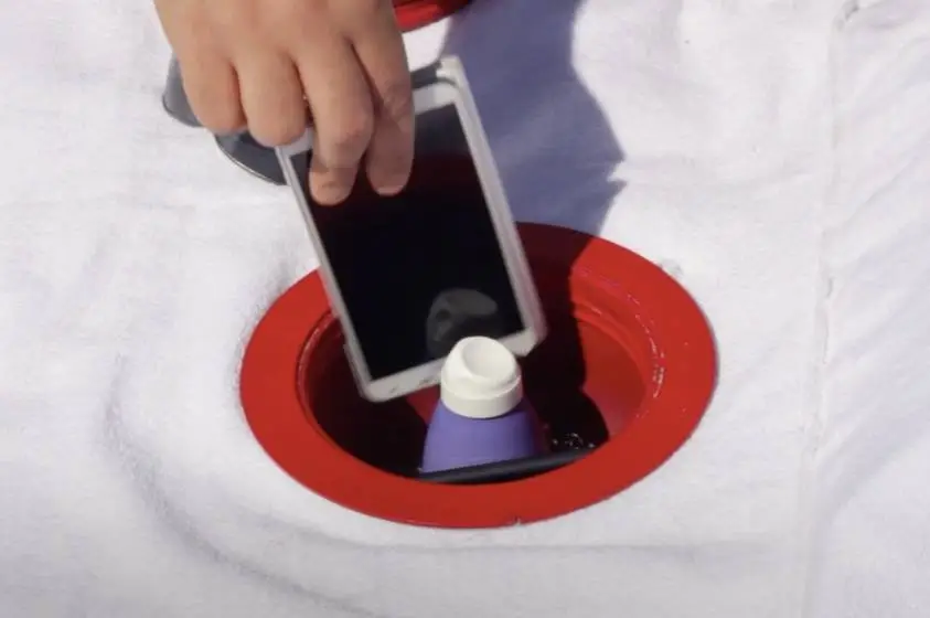 A special flap holds a pillow while also concealing a hole that fits around the mouth of the capsule, designed to give easy access to your items