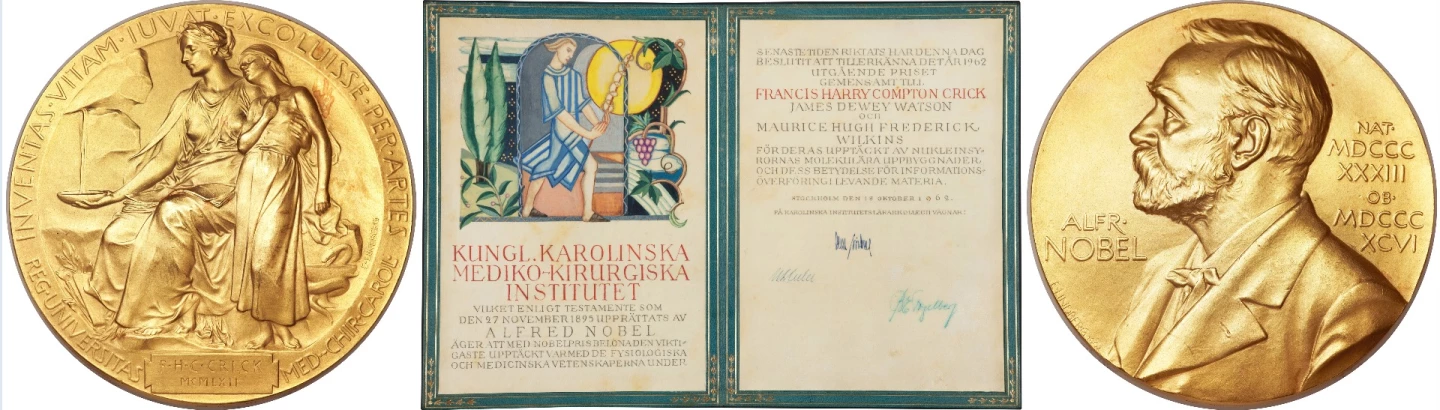 Francis Crick's Nobel Prize certificate and medal